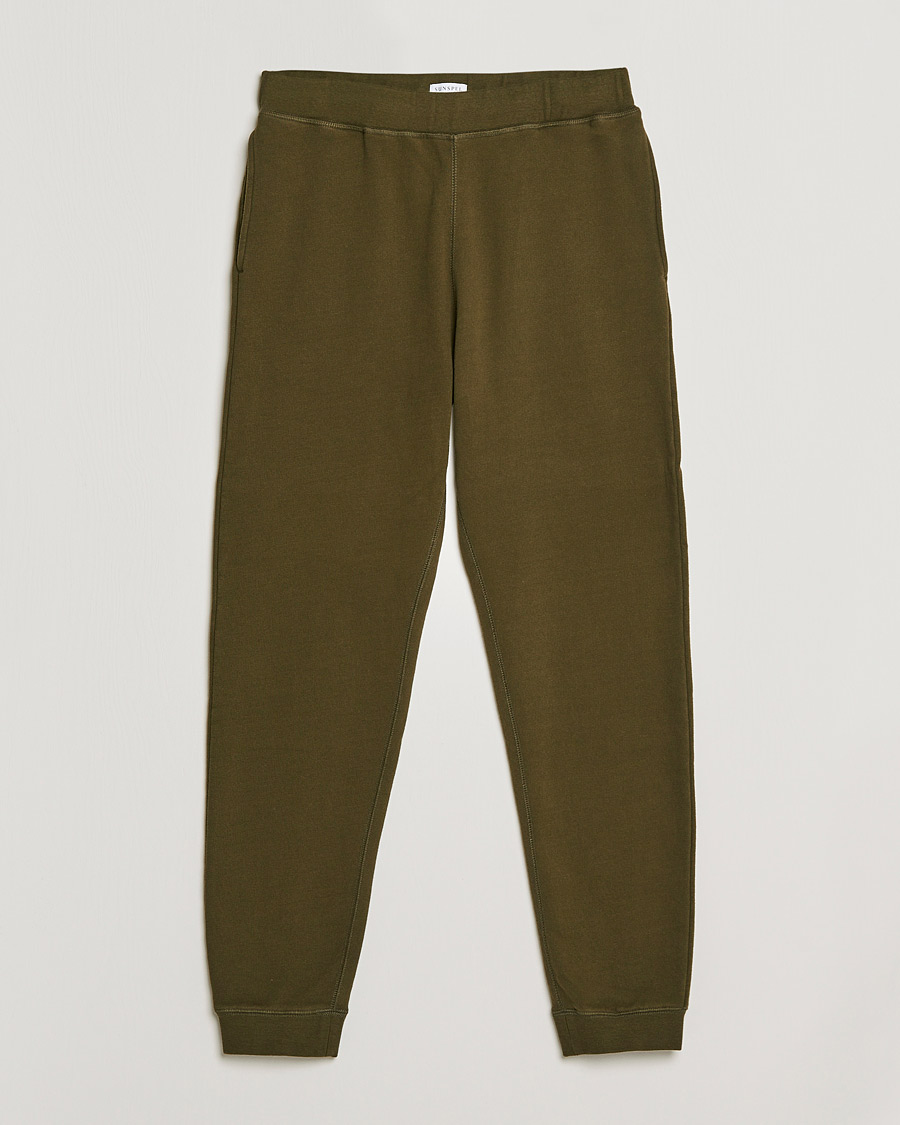 Hombres | Pantalones | Sunspel | Cotton Loopback Track Pants Dark Moss
