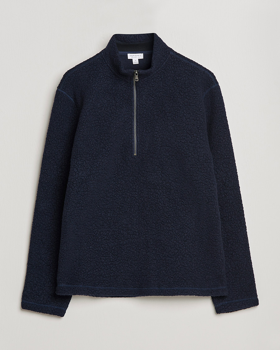 Hombres | Jerséis y prendas de punto | Sunspel | Eco Wool Half Zip Fleece Navy