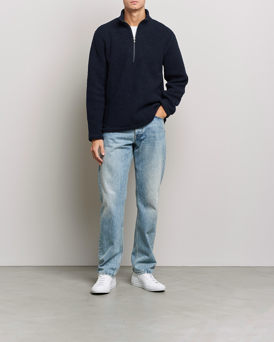 Hombres | Jerséis y prendas de punto | Sunspel | Eco Wool Half Zip Fleece Navy