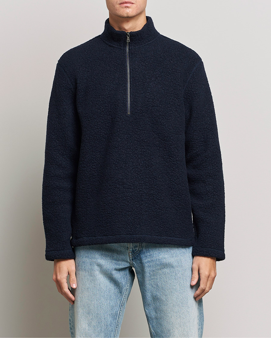 Hombres | Jerséis y prendas de punto | Sunspel | Eco Wool Half Zip Fleece Navy