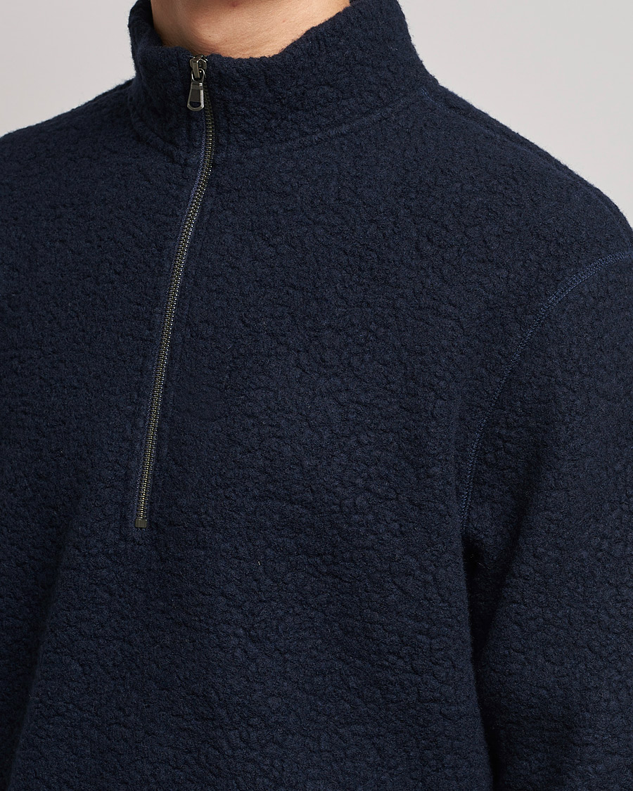 Hombres | Jerséis y prendas de punto | Sunspel | Eco Wool Half Zip Fleece Navy