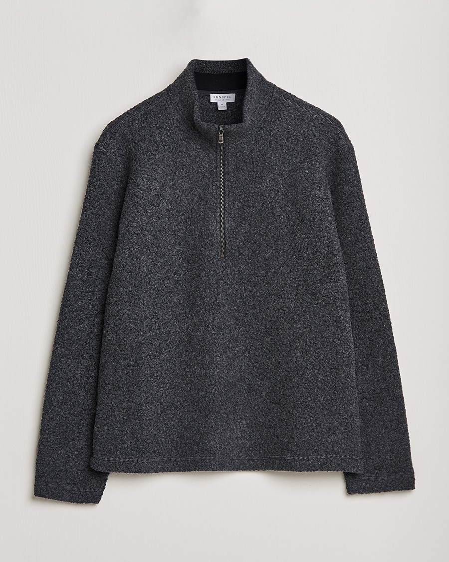 Hombres | Jerséis y prendas de punto | Sunspel | Eco Wool Half Zip Fleece Charcoal Melange
