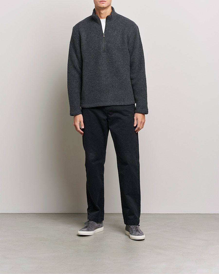 Hombres | Jerséis y prendas de punto | Sunspel | Eco Wool Half Zip Fleece Charcoal Melange