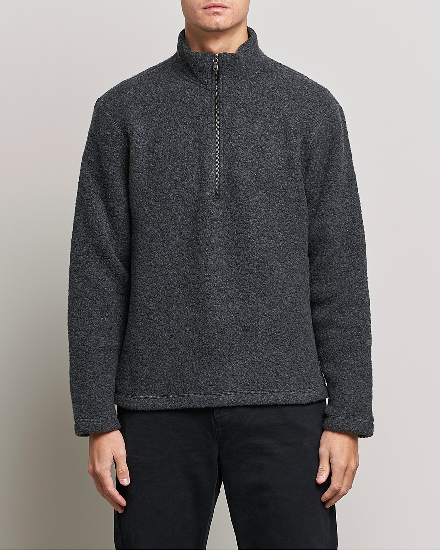 Hombres | Jerséis y prendas de punto | Sunspel | Eco Wool Half Zip Fleece Charcoal Melange