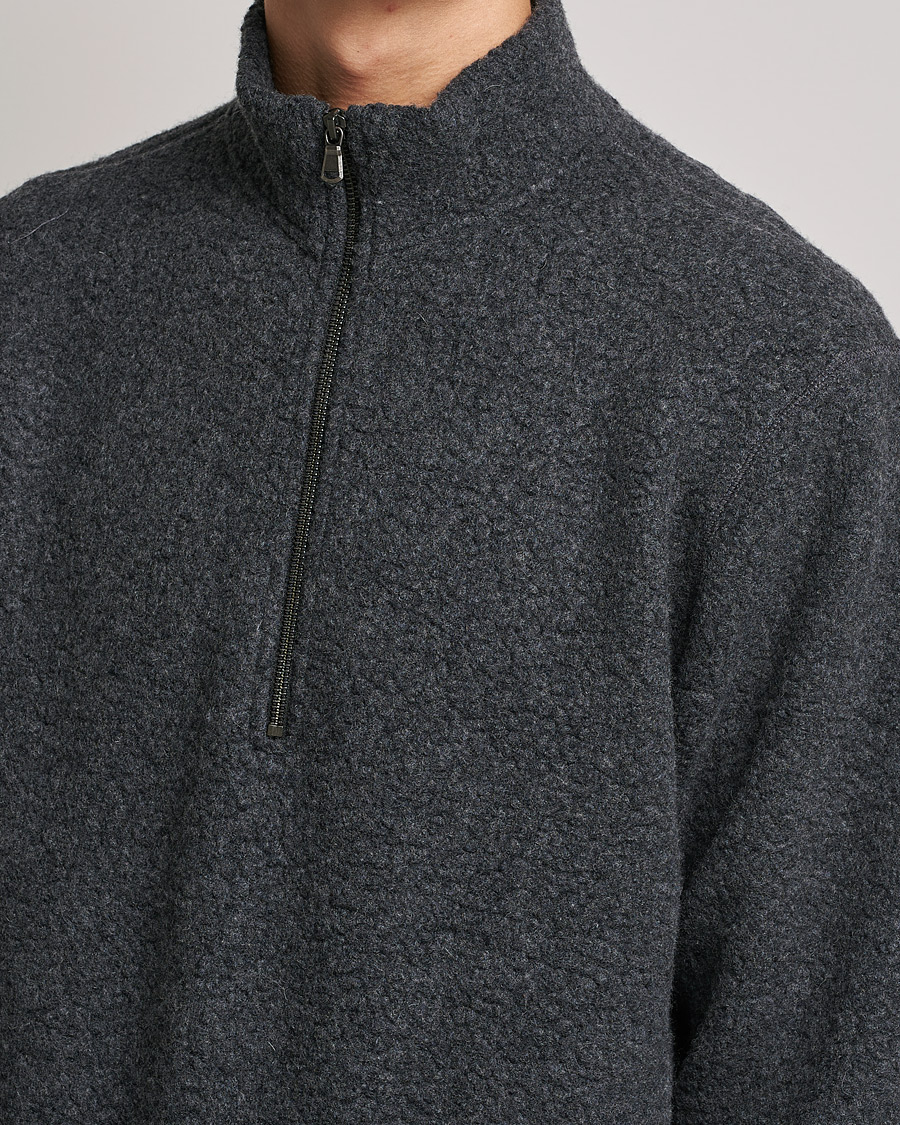 Hombres | Jerséis y prendas de punto | Sunspel | Eco Wool Half Zip Fleece Charcoal Melange