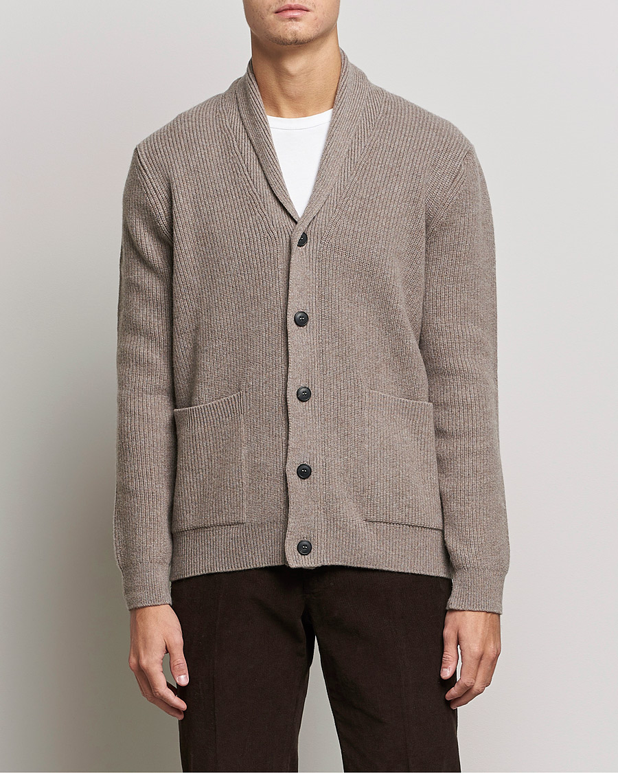 Hombres | Jerséis y prendas de punto | Sunspel | Lambswool/Cashmere Shawl Cardigan  Oatmeal Melange