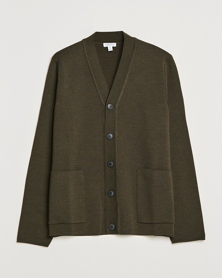 Hombres | Jerséis y prendas de punto | Sunspel | Merino Milano Cardigan Dark Moss