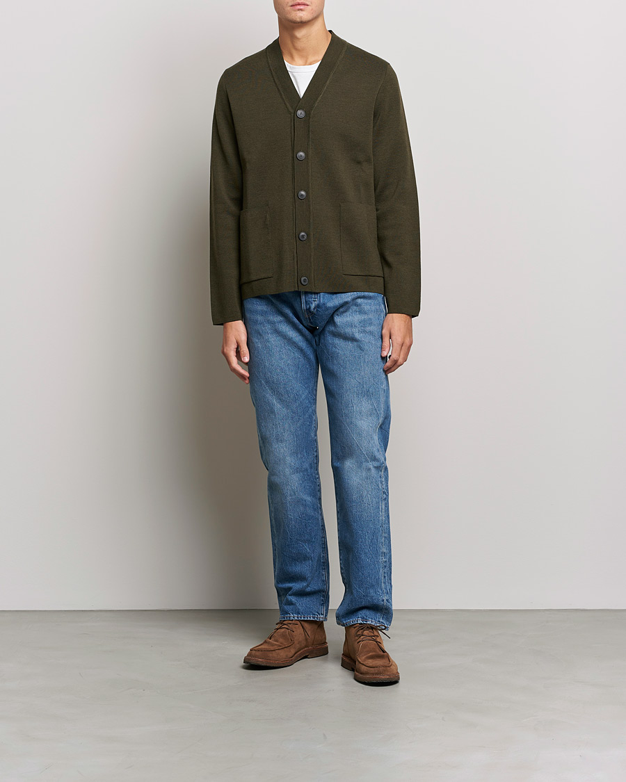Hombres | Jerséis y prendas de punto | Sunspel | Merino Milano Cardigan Dark Moss