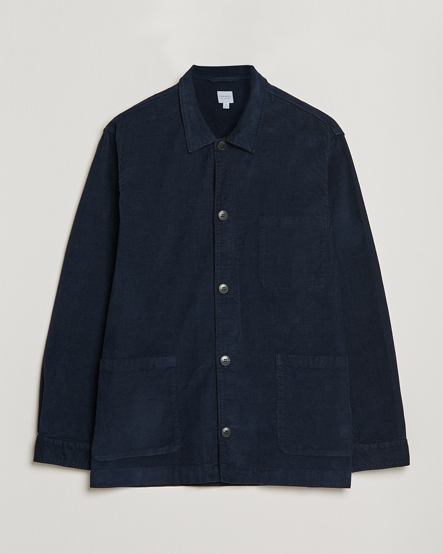 Hombres | Camisas | Sunspel | Twin Pocket Cotton Corduroy Shirt Jacket Navy
