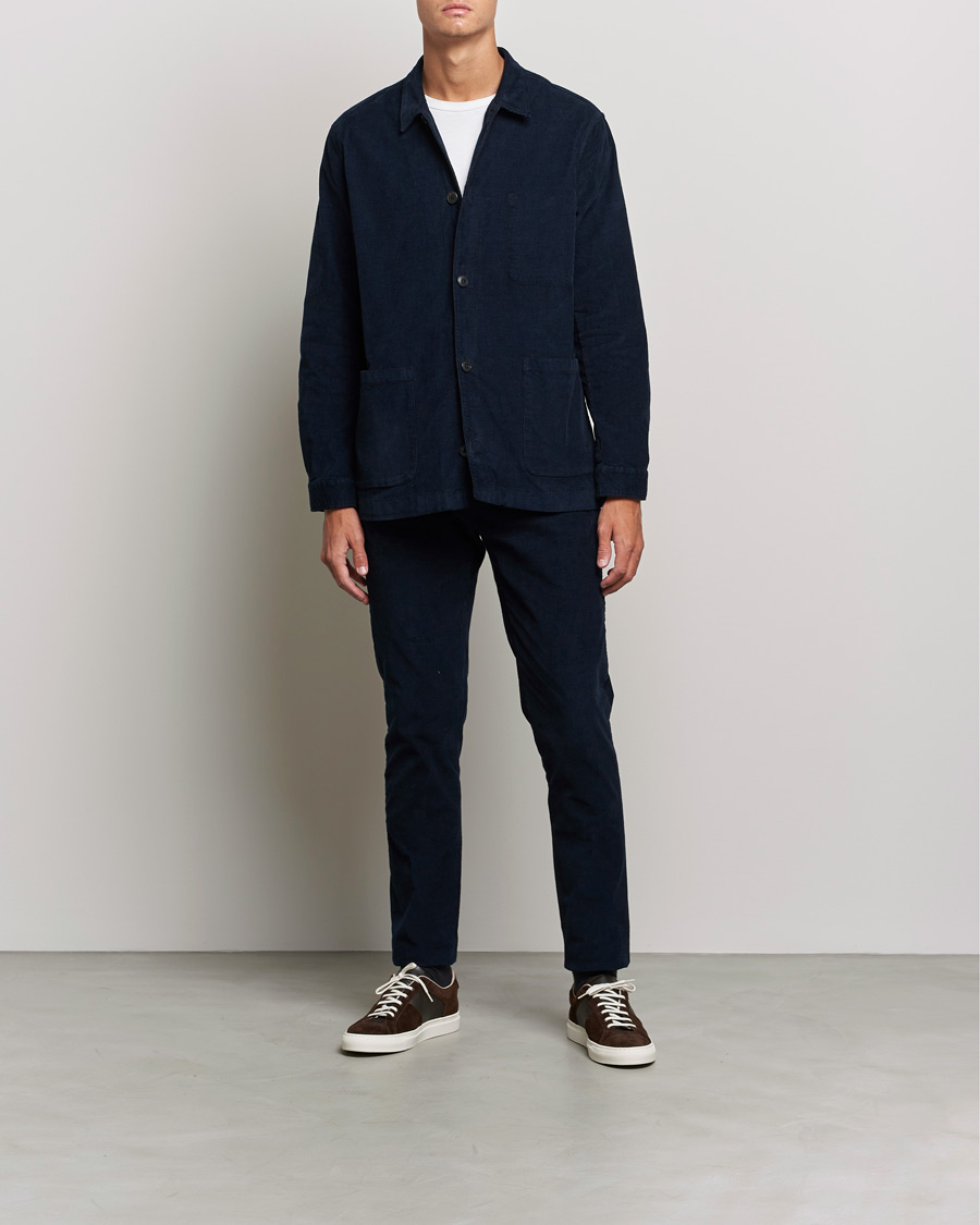 Hombres | Camisas | Sunspel | Twin Pocket Cotton Corduroy Shirt Jacket Navy