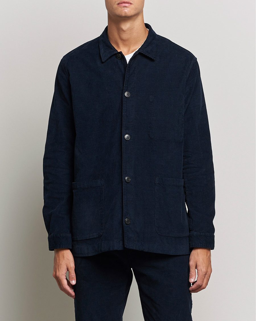 Hombres | Camisas | Sunspel | Twin Pocket Cotton Corduroy Shirt Jacket Navy