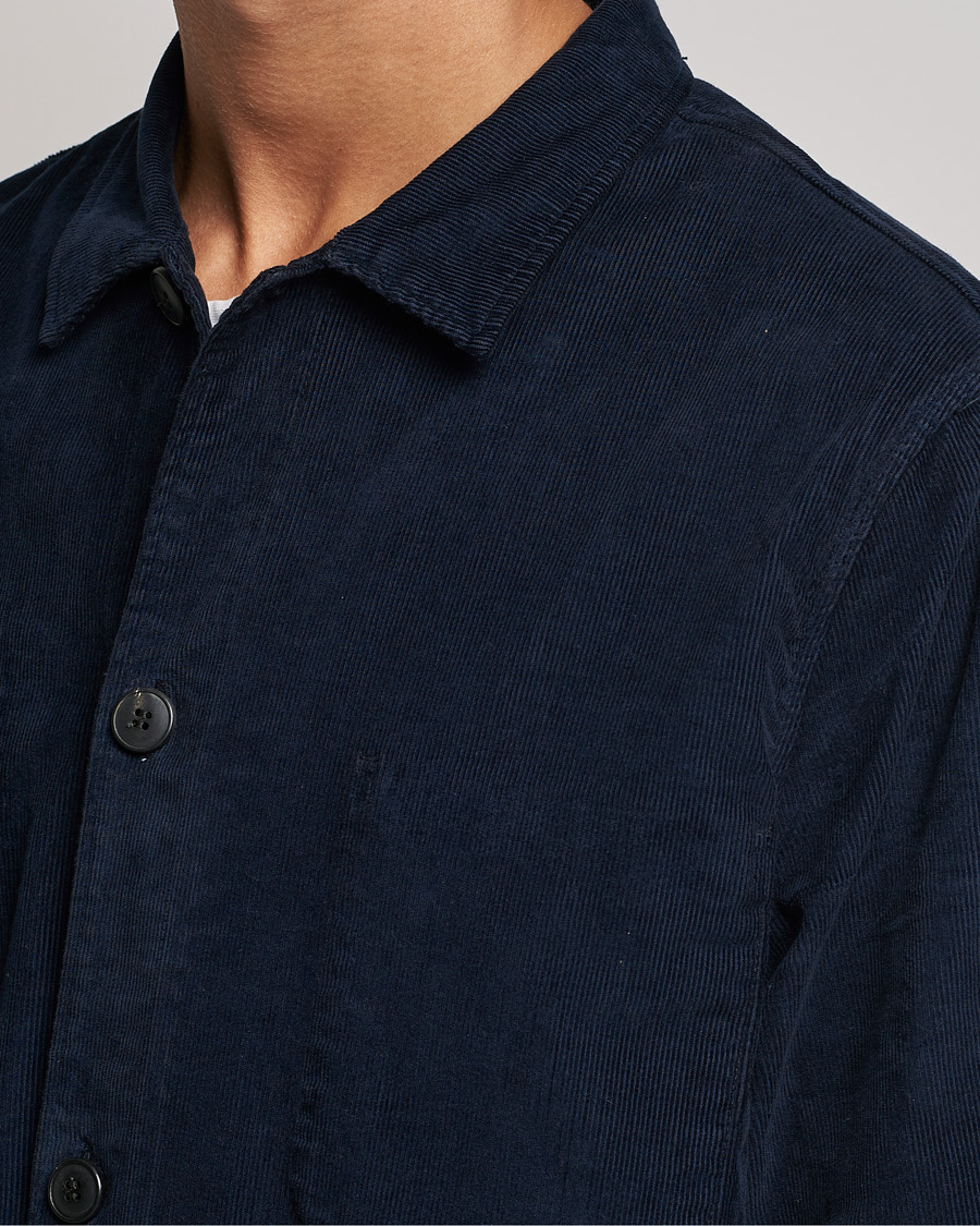 Hombres | Camisas | Sunspel | Twin Pocket Cotton Corduroy Shirt Jacket Navy