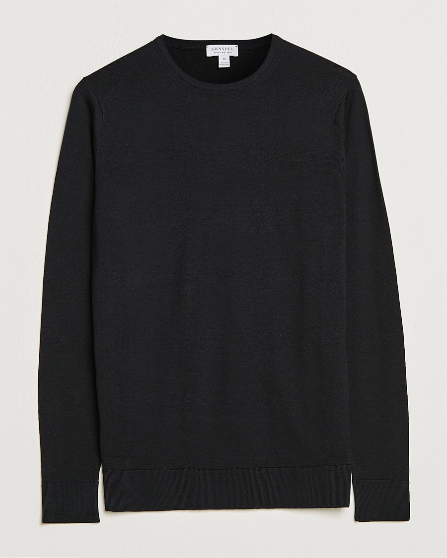Hombres | Jerséis y prendas de punto | Sunspel | Crew Neck Jumper Black