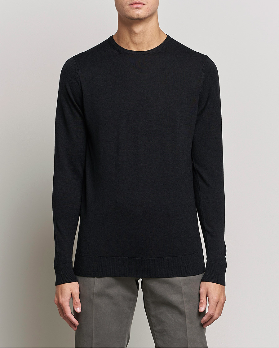 Hombres | Jerséis y prendas de punto | Sunspel | Crew Neck Jumper Black