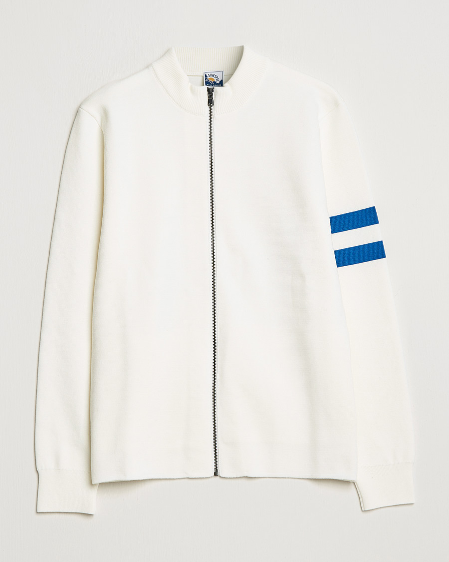 Hombres | Jerséis y prendas de punto | Sunspel | Paul Weller Extra Fine Merino Zip Cardigan White