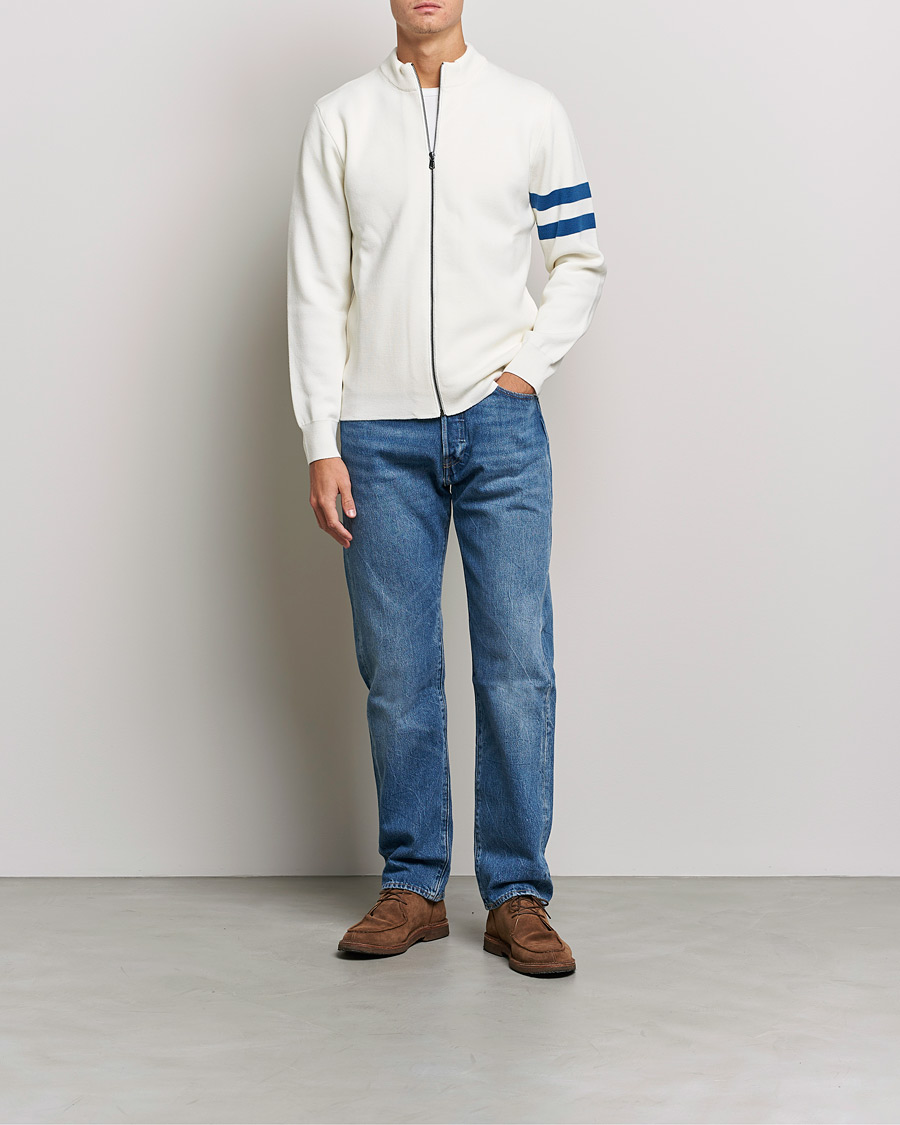 Hombres | Jerséis y prendas de punto | Sunspel | Paul Weller Extra Fine Merino Zip Cardigan White