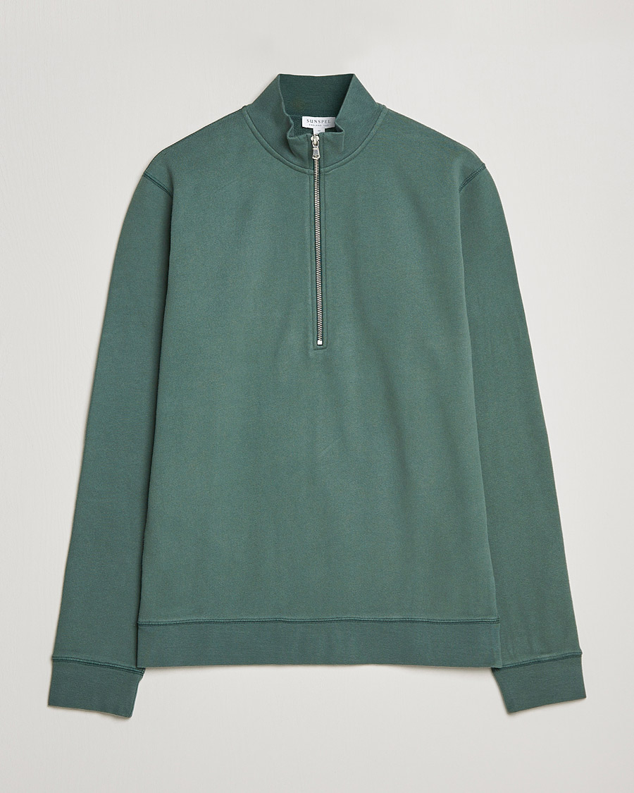 Hombres | Jerséis y prendas de punto | Sunspel | Loopback Half Zip Sweatshirt Racing Green