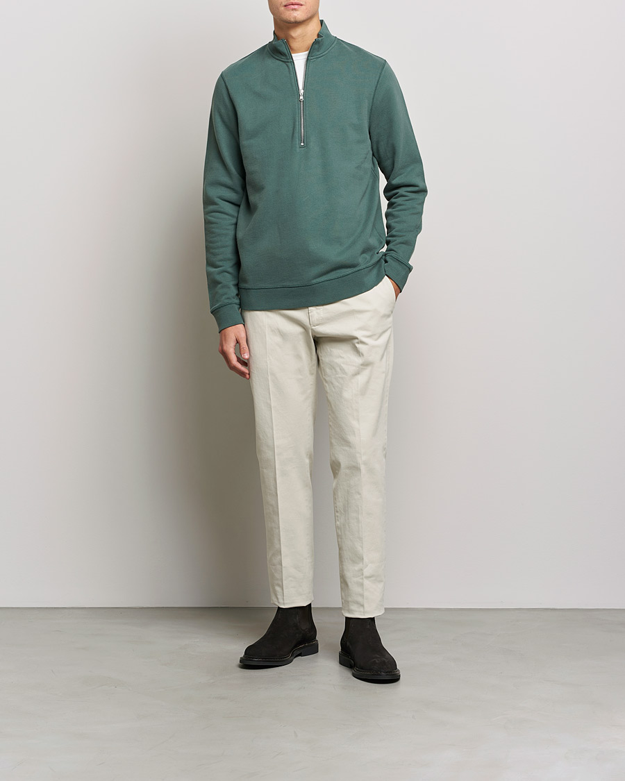 Hombres | Jerséis y prendas de punto | Sunspel | Loopback Half Zip Sweatshirt Racing Green