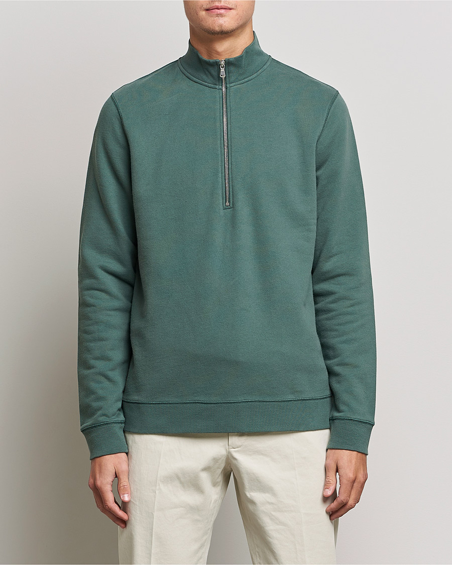Hombres | Jerséis y prendas de punto | Sunspel | Loopback Half Zip Sweatshirt Racing Green