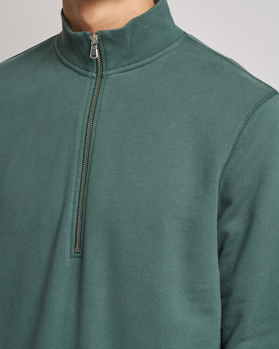 Hombres | Jerséis y prendas de punto | Sunspel | Loopback Half Zip Sweatshirt Racing Green