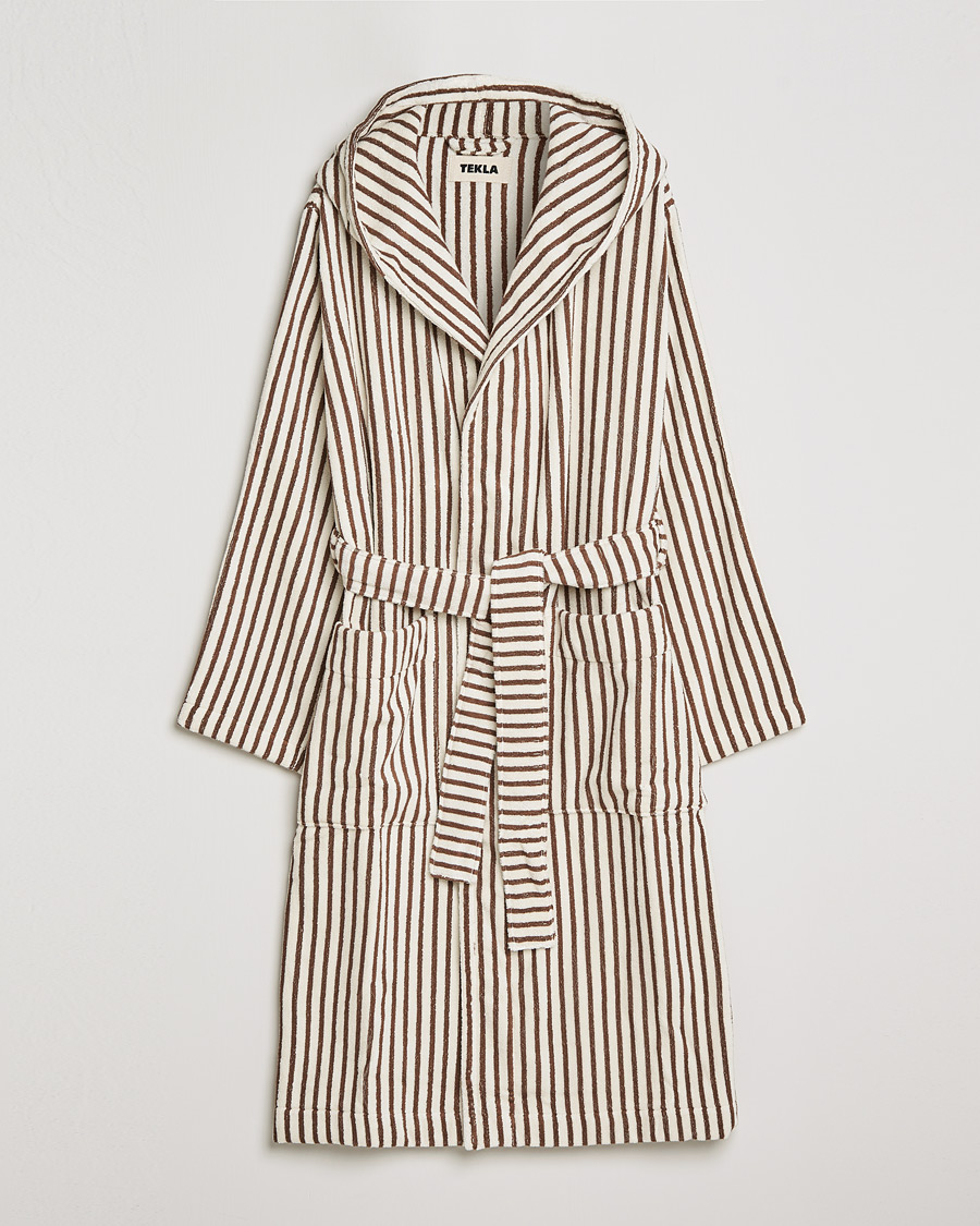 Hombres | Pijamas y batas | Tekla | Organic Terry Hooded Bathrobe Kodiak Stripes