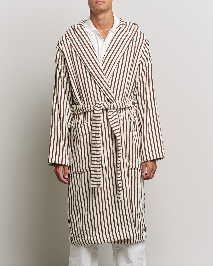Hombres | Pijamas y batas | Tekla | Organic Terry Hooded Bathrobe Kodiak Stripes