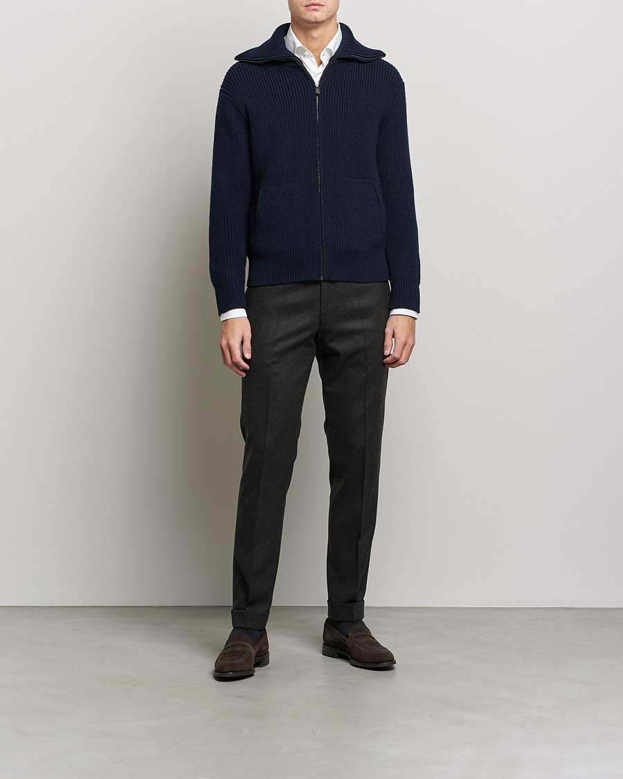 Hombres | Jerséis y prendas de punto | Piacenza Cashmere | Heavy Zip Cardigan Navy