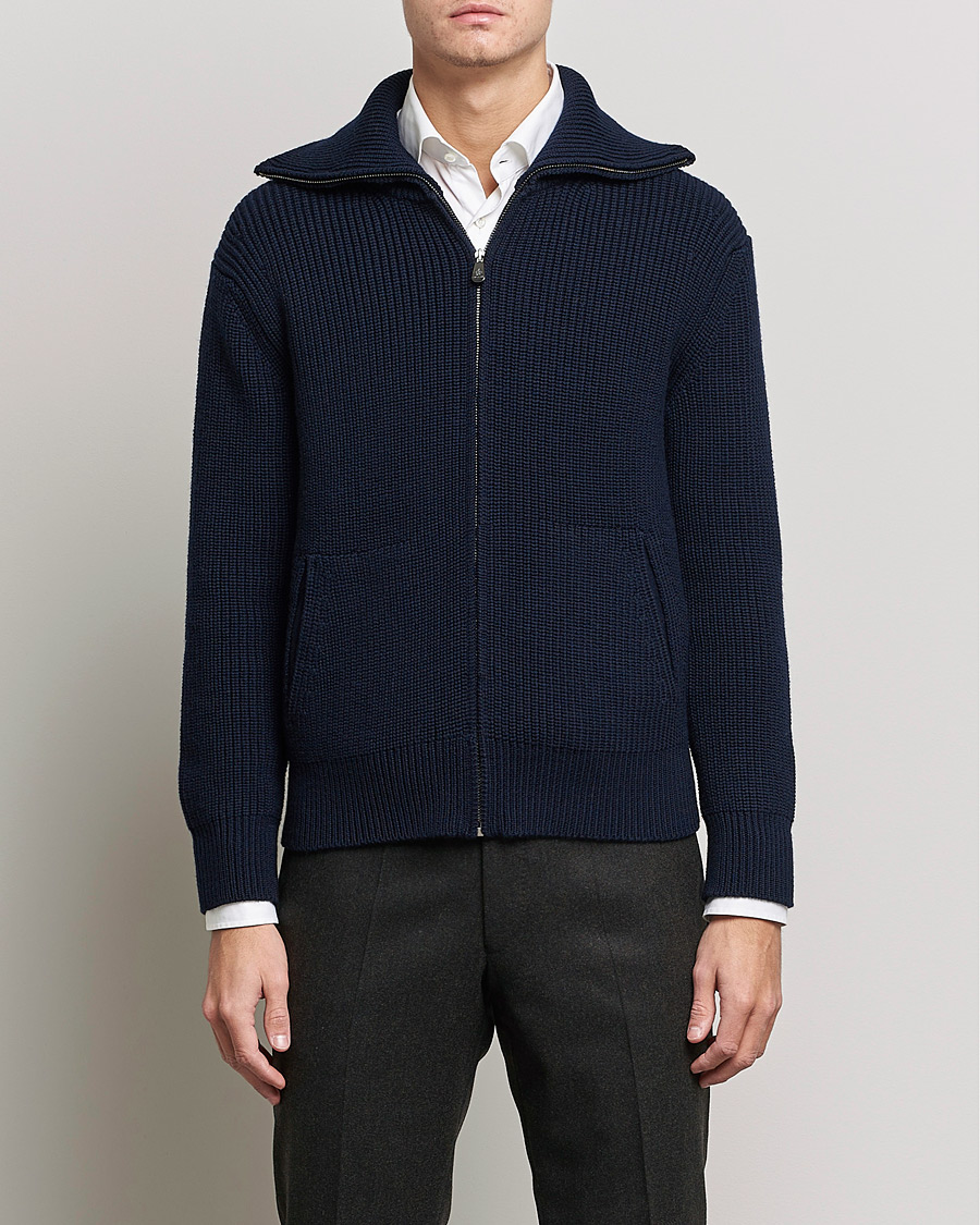 Hombres | Jerséis y prendas de punto | Piacenza Cashmere | Heavy Zip Cardigan Navy