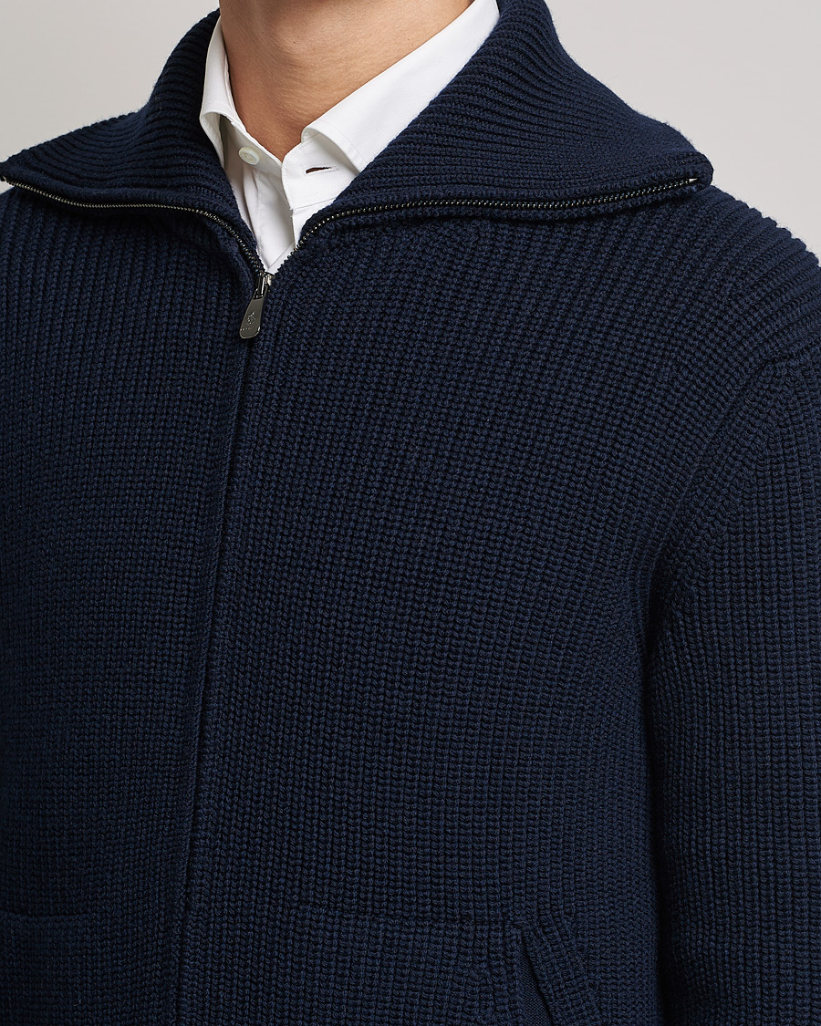 Hombres | Jerséis y prendas de punto | Piacenza Cashmere | Heavy Zip Cardigan Navy