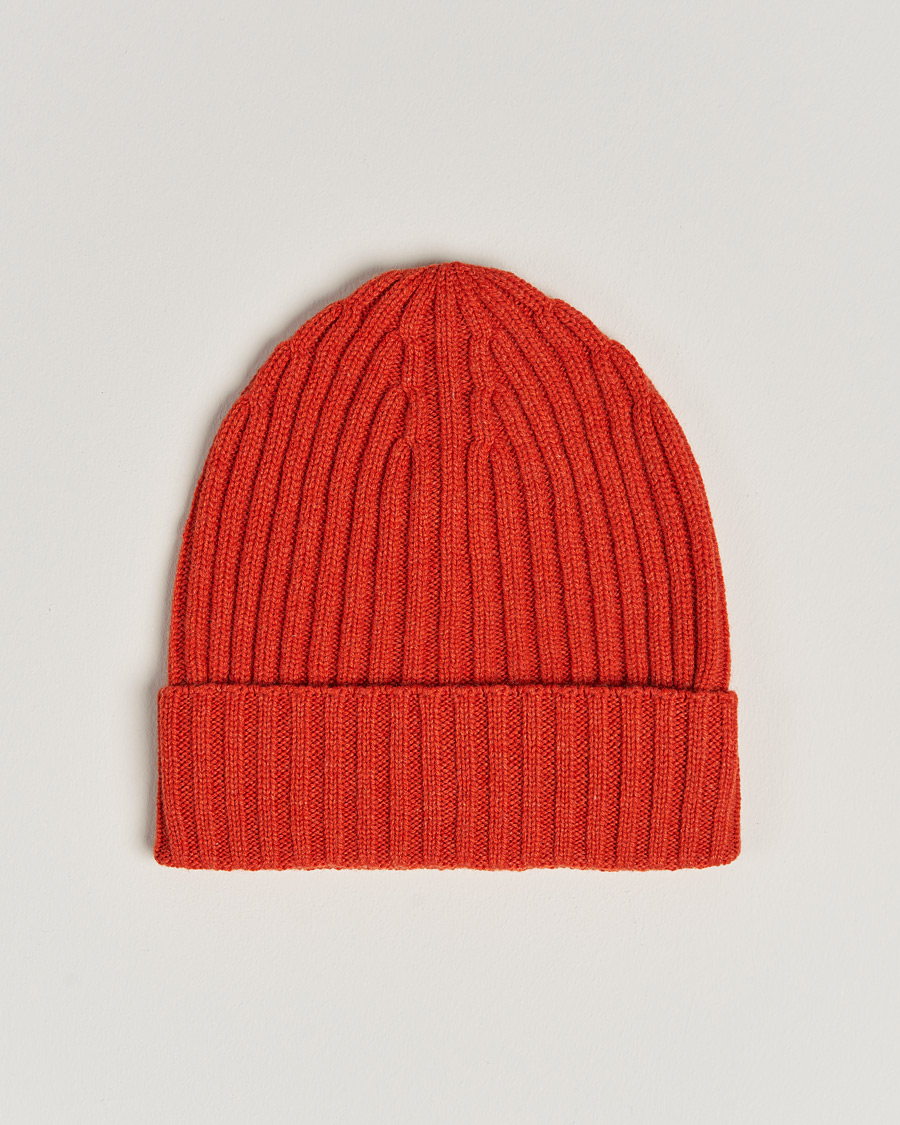 Hombres | Piacenza Cashmere Ribbed Cashmere Beanie Orange | Piacenza Cashmere | Ribbed Cashmere Beanie Orange
