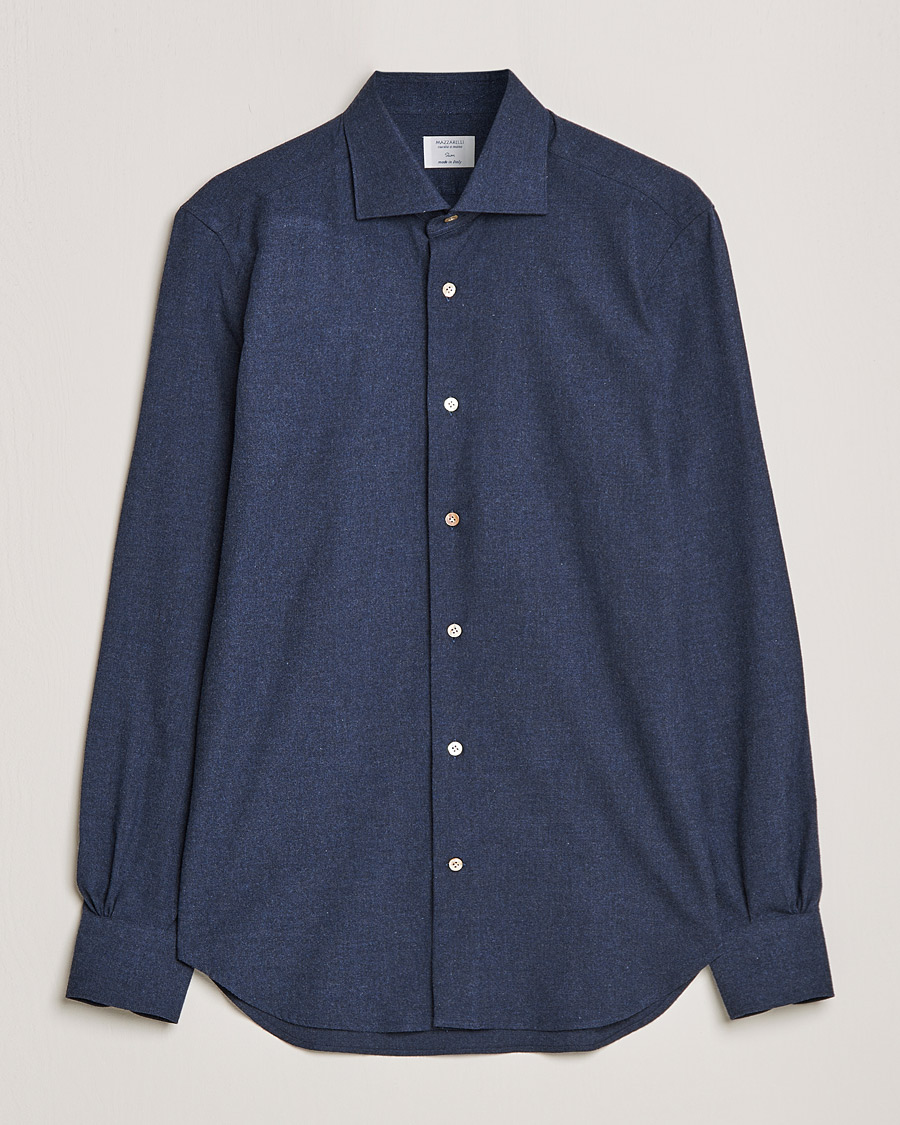 Hombres | Camisas | Mazzarelli | Soft Flannel Shirt Navy