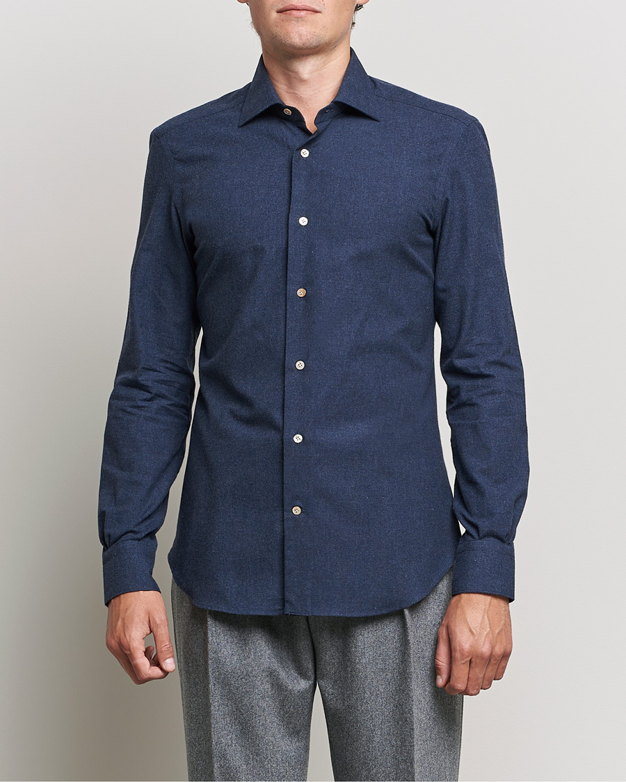 Hombres | Camisas | Mazzarelli | Soft Flannel Shirt Navy