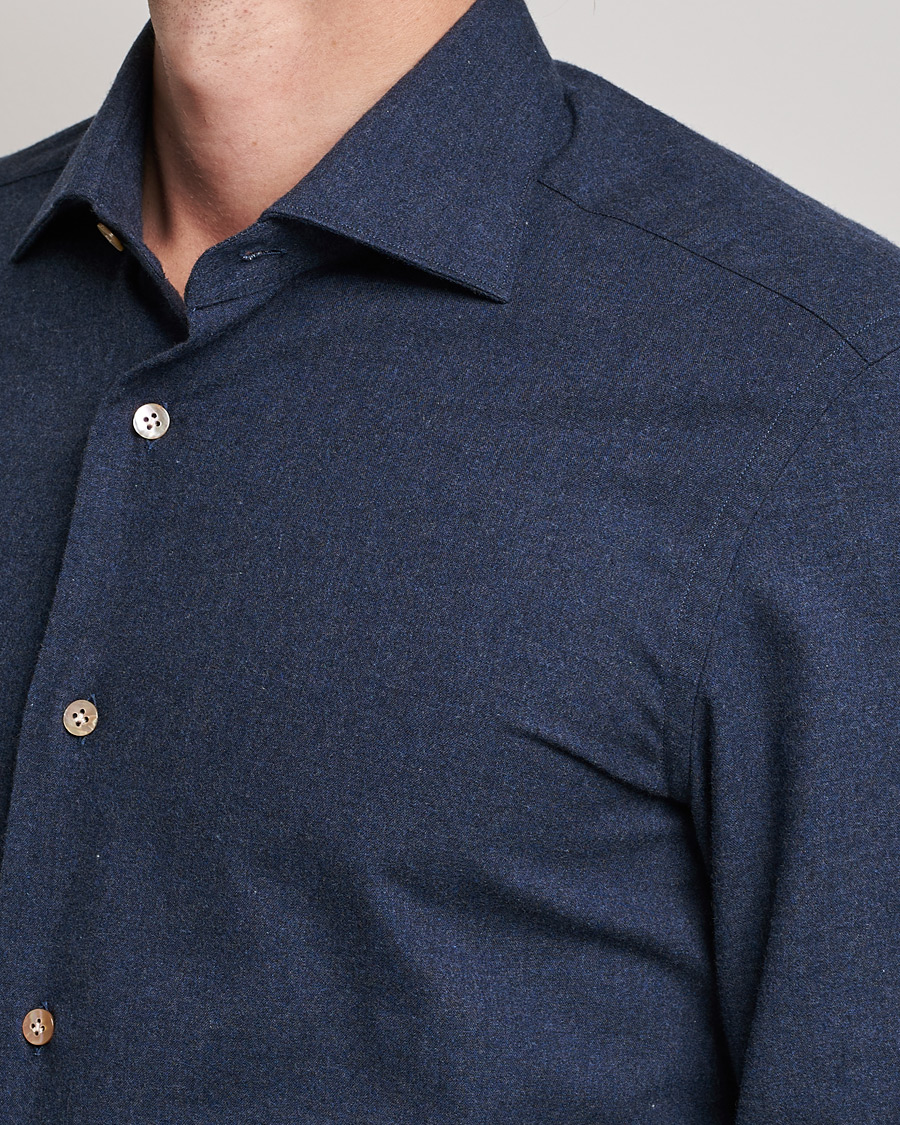 Hombres | Camisas | Mazzarelli | Soft Flannel Shirt Navy
