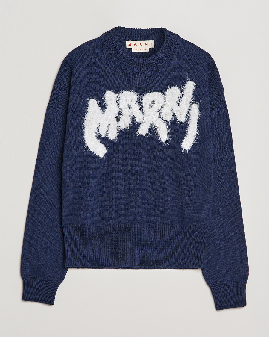 Hombres | Jerséis y prendas de punto | Marni | Mohair Logo Sweater Navy
