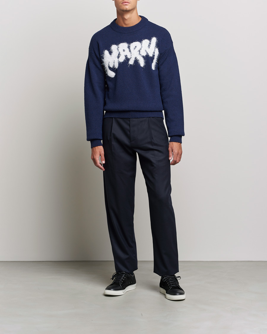 Hombres | Jerséis y prendas de punto | Marni | Mohair Logo Sweater Navy