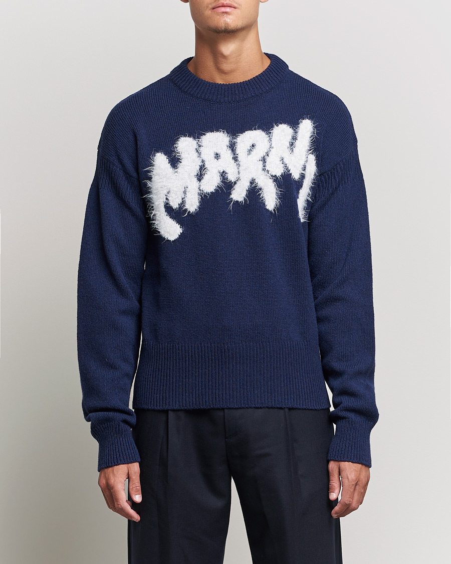 Hombres | Jerséis y prendas de punto | Marni | Mohair Logo Sweater Navy