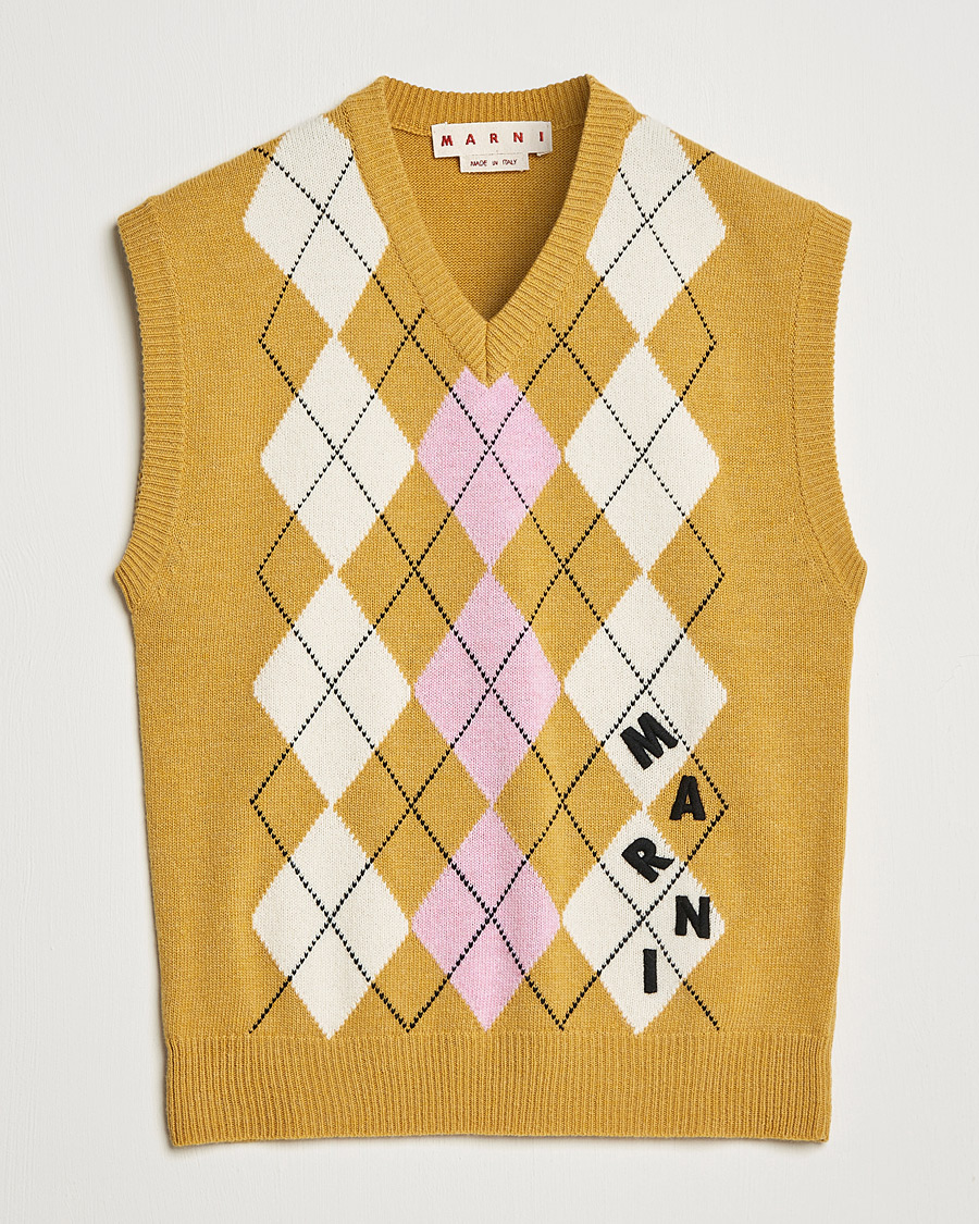 Hombres | Jerséis y prendas de punto | Marni | Shetland Argyle Knit Vest White/Yellow
