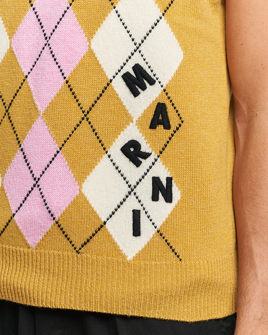 Hombres | Jerséis y prendas de punto | Marni | Shetland Argyle Knit Vest White/Yellow