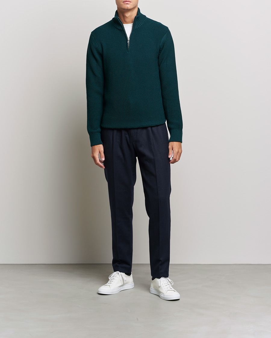 Hombres | Jerséis y prendas de punto | Orlebar Brown | Lennard Merino Waffle Half Zip Bristlecone Pine