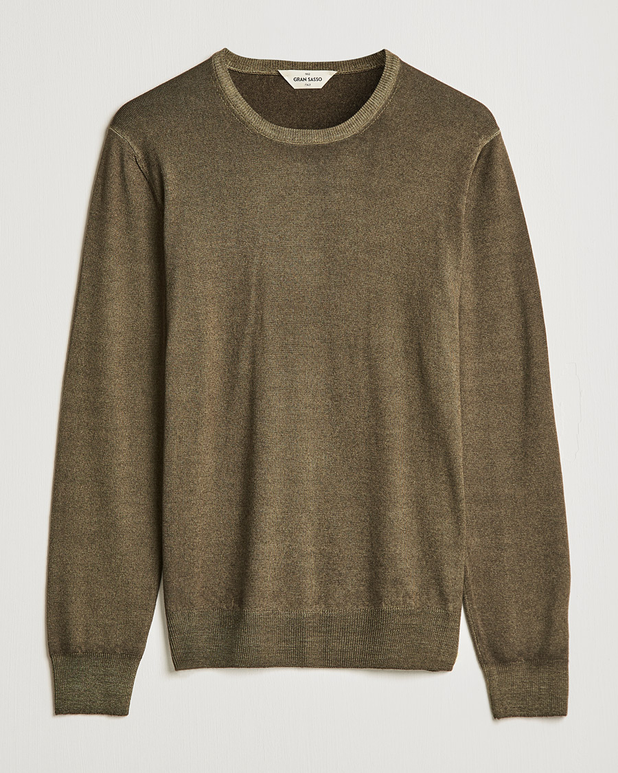 Hombres | Jerséis y prendas de punto | Gran Sasso | Vintage Merino Fashion Fit Crew Neck Pullover Green