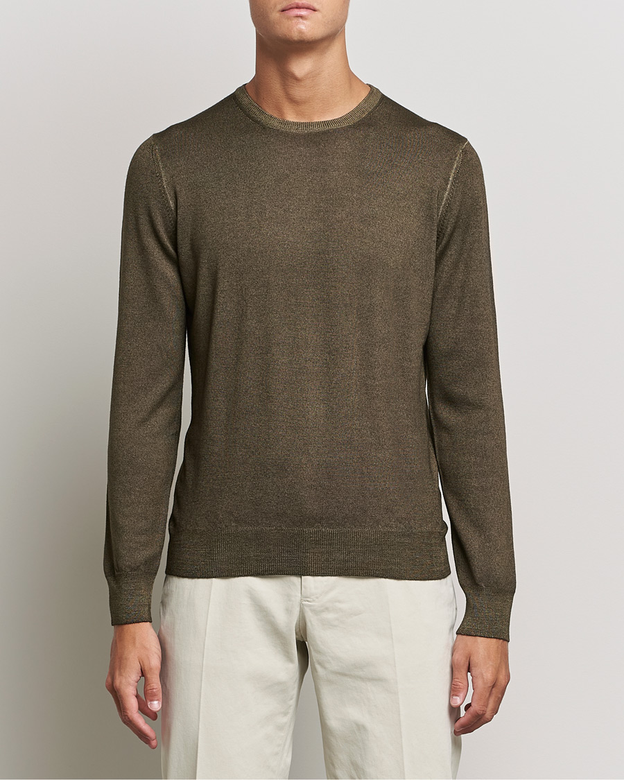 Hombres | Jerséis y prendas de punto | Gran Sasso | Vintage Merino Fashion Fit Crew Neck Pullover Green