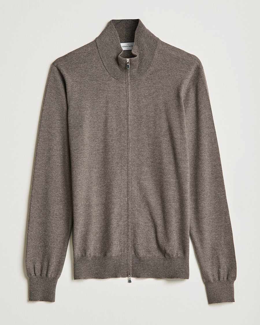 Hombres | Jerséis y prendas de punto | Gran Sasso | Merino Fashion Fit Full Zip Mud Brown