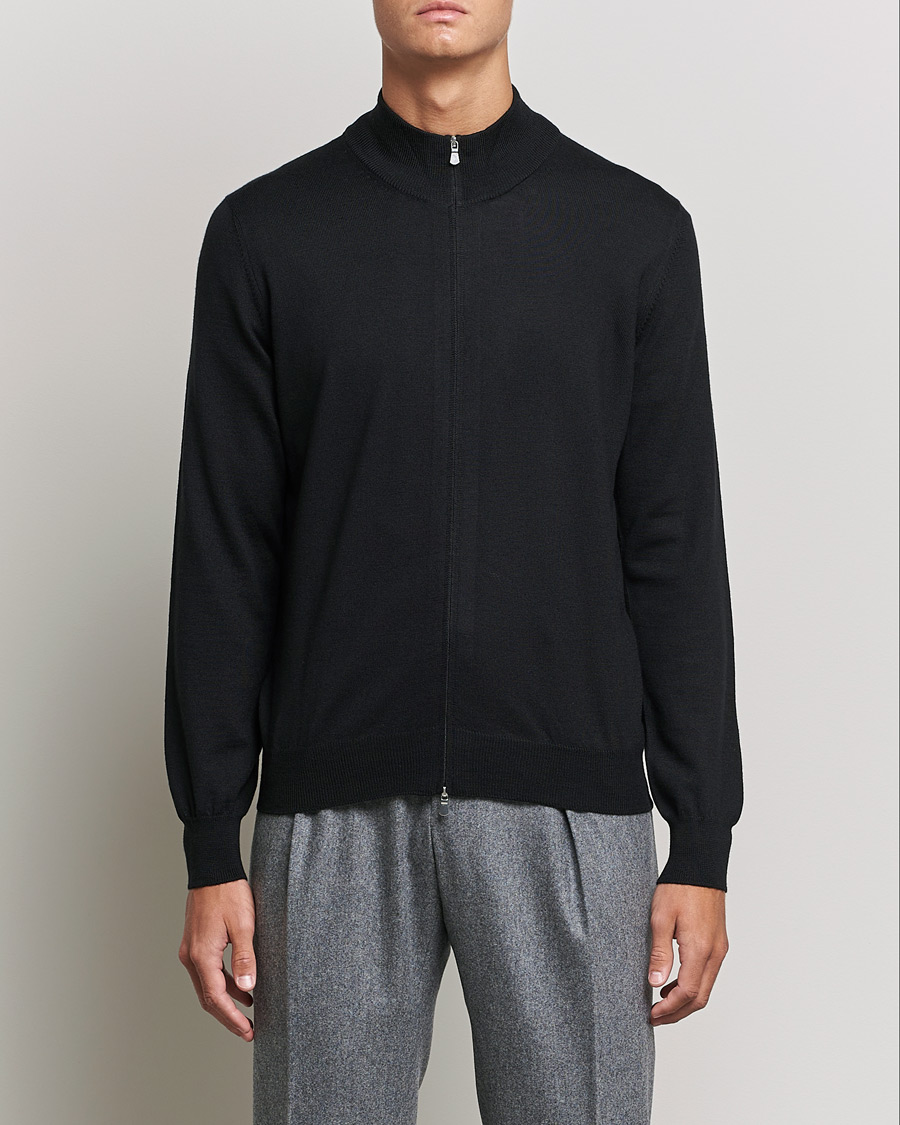 Hombres | Jerséis y prendas de punto | Gran Sasso | Merino Fashion Fit Full Zip Black