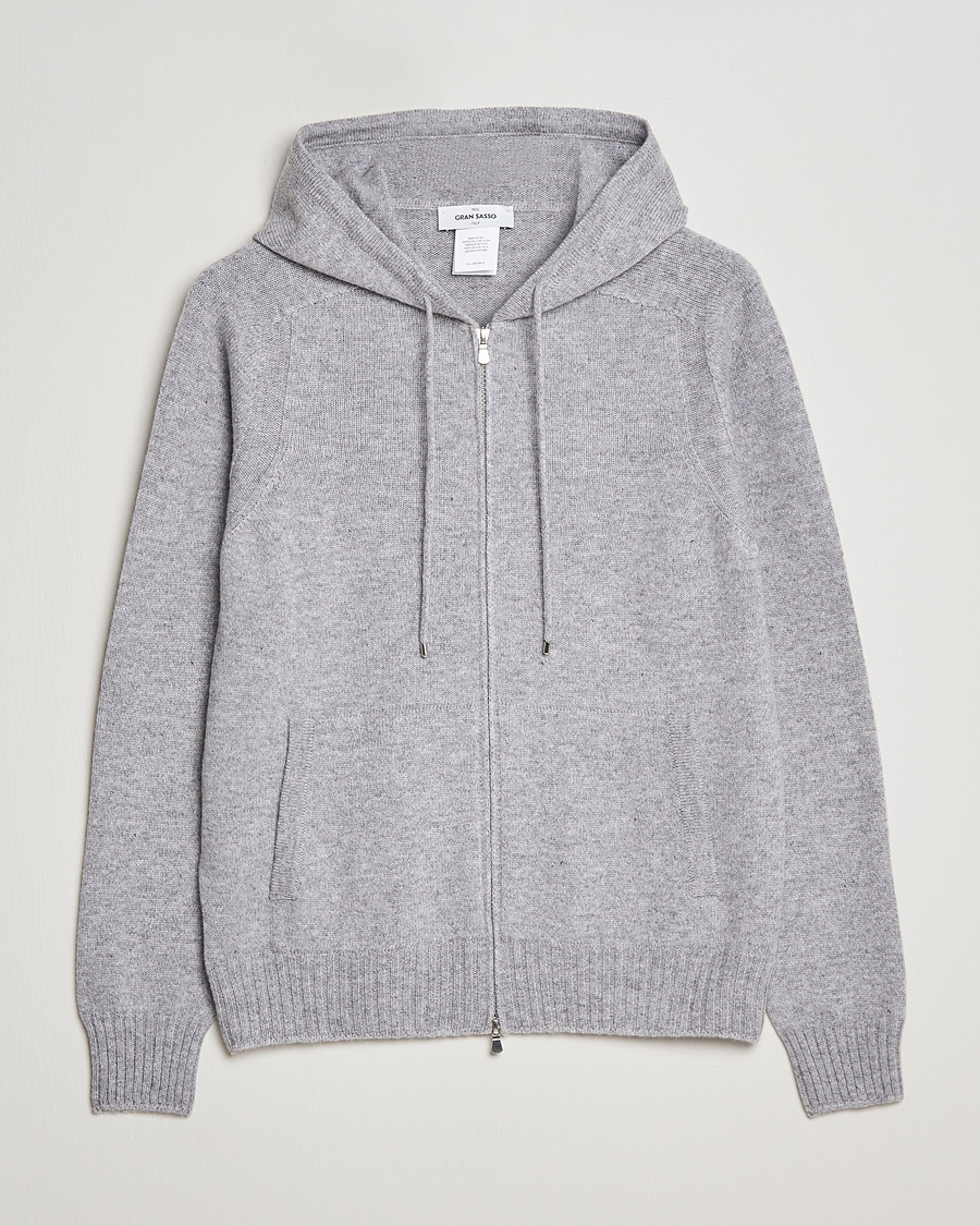 Hombres | Jerséis y prendas de punto | Gran Sasso | Full Zip Wool Hoodie Light Grey