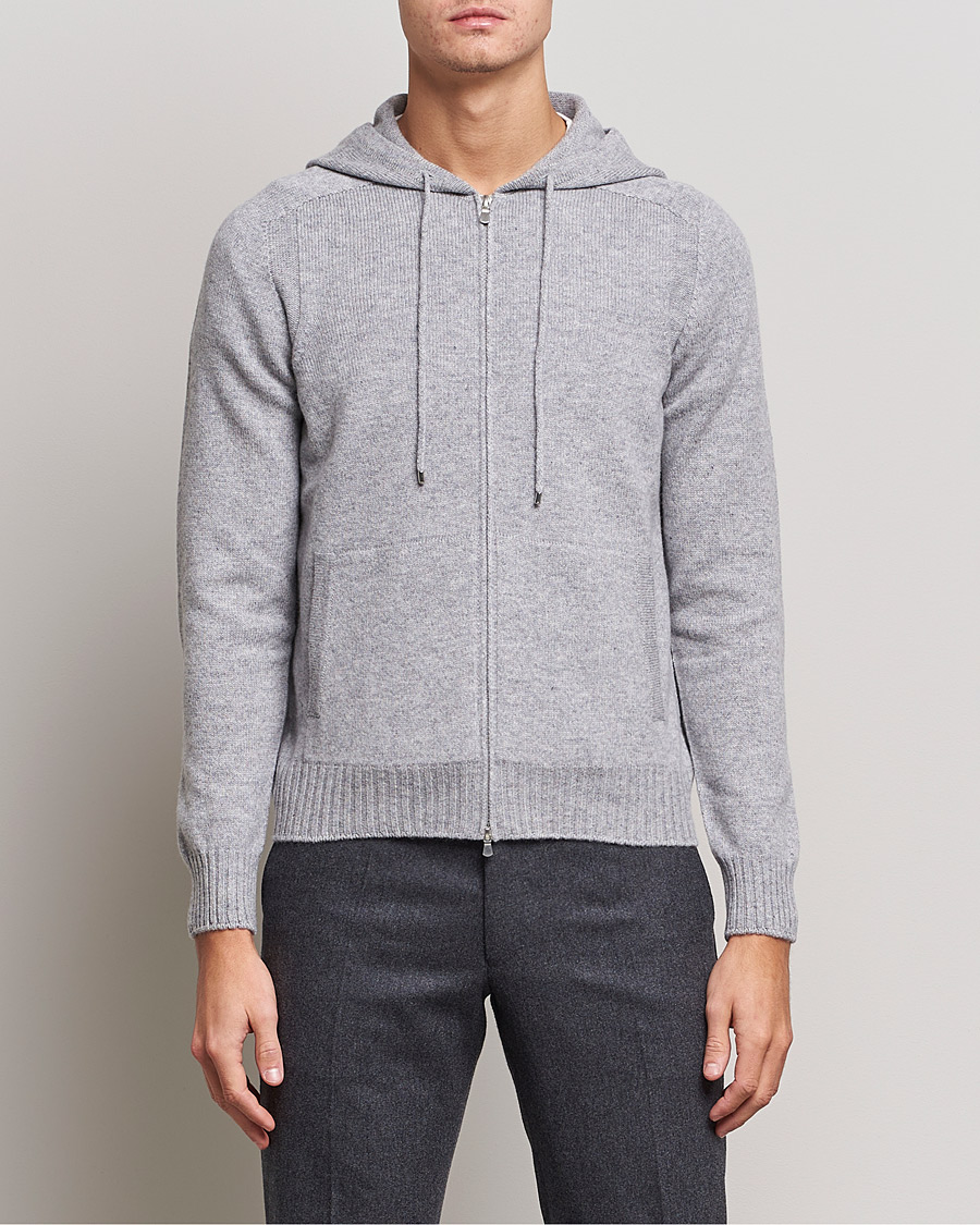 Hombres | Jerséis y prendas de punto | Gran Sasso | Full Zip Wool Hoodie Light Grey