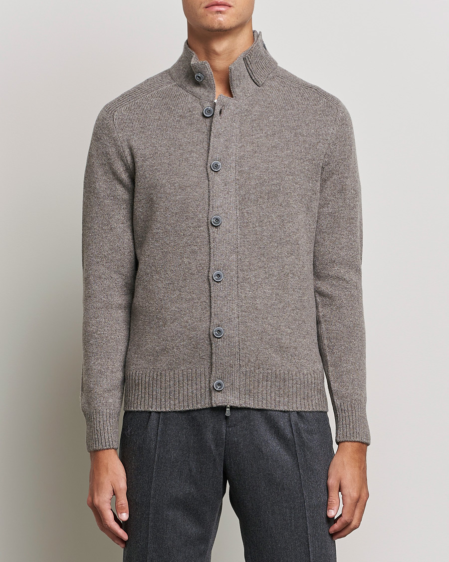Hombres | Jerséis y prendas de punto | Gran Sasso | Heavy Wool Cardigan Light Brown