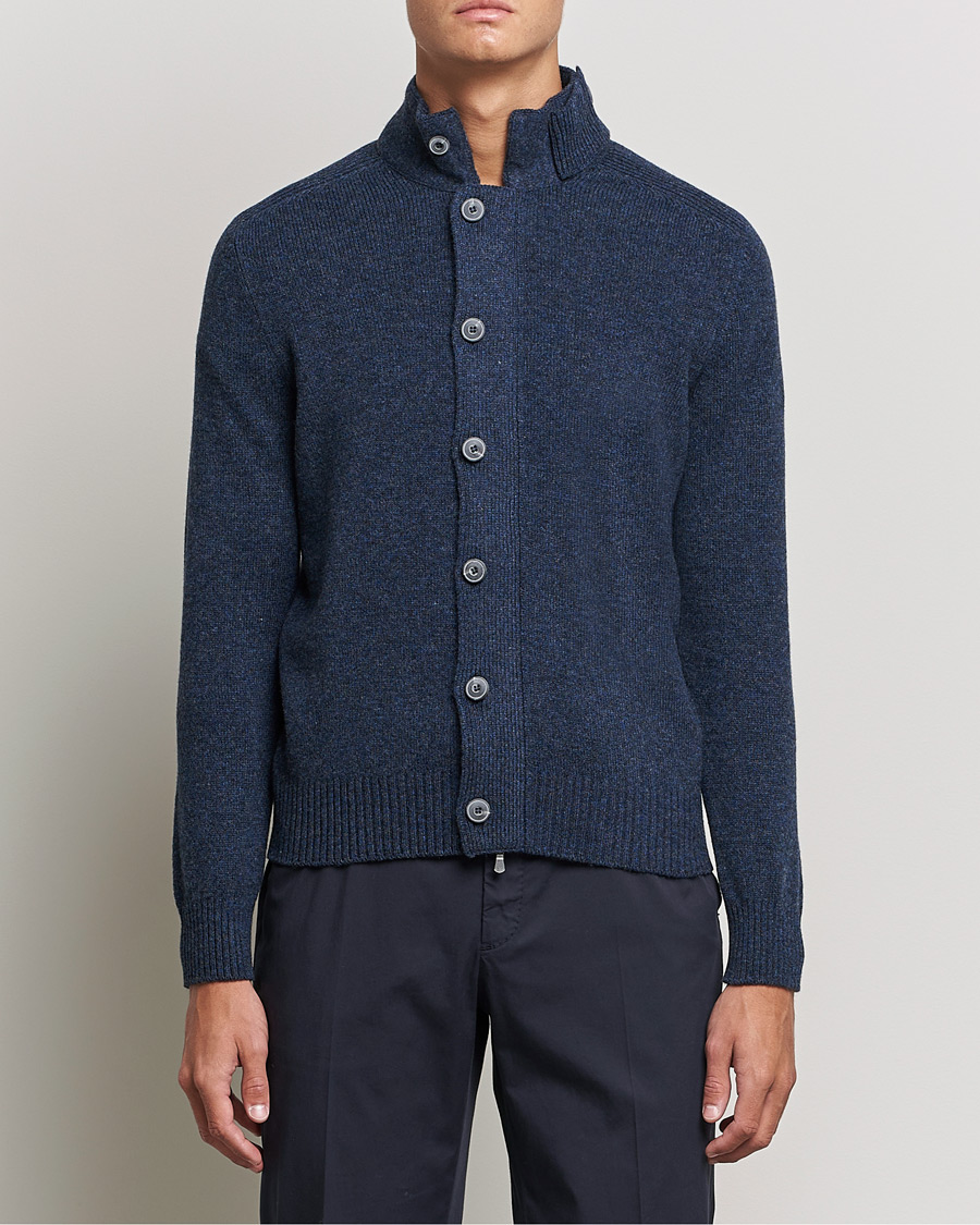 Hombres | Jerséis y prendas de punto | Gran Sasso | Heavy Wool Cardigan Navy