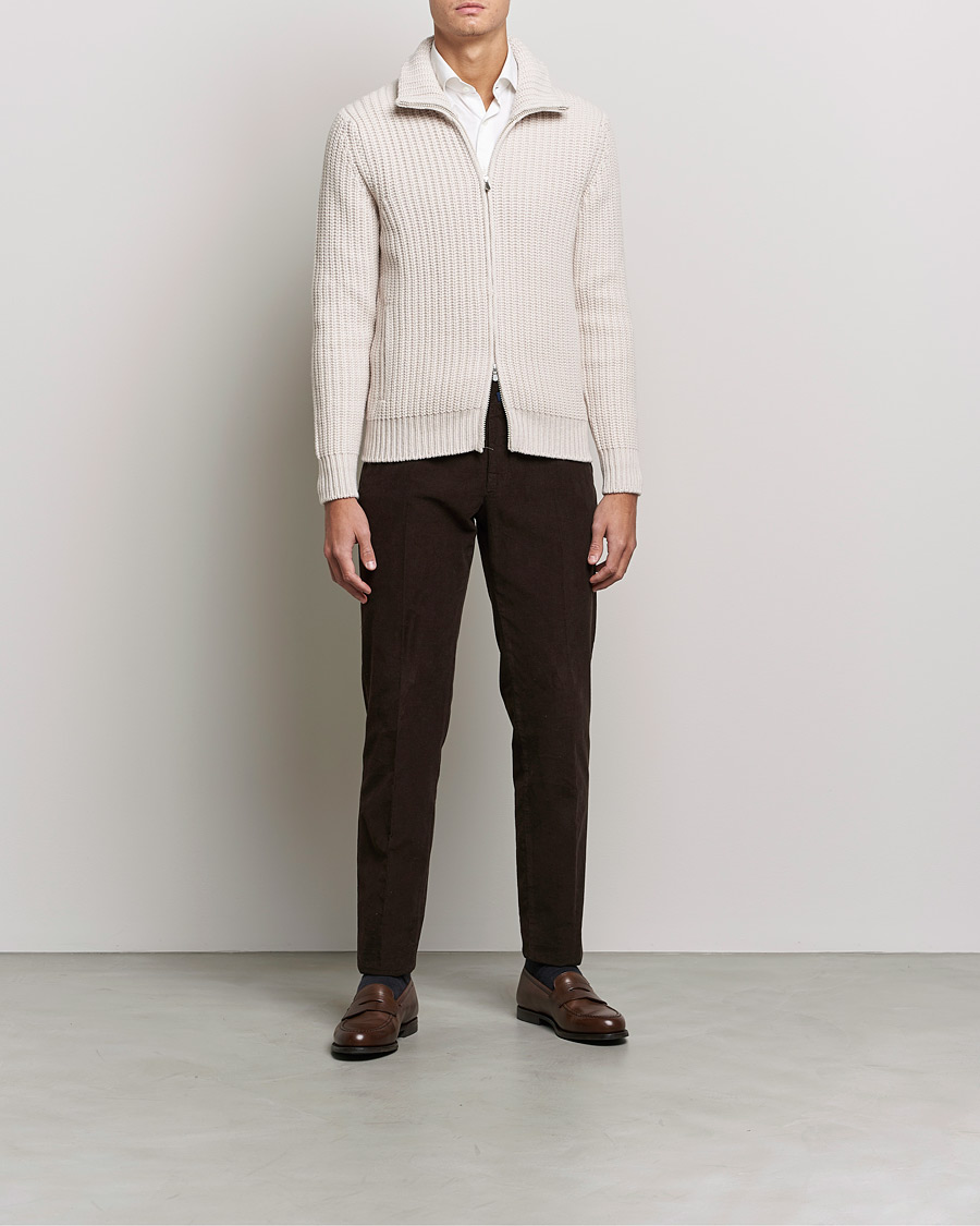 Hombres | Jerséis y prendas de punto | Gran Sasso | Heavy Wool/Cashmere Full Zip Beige