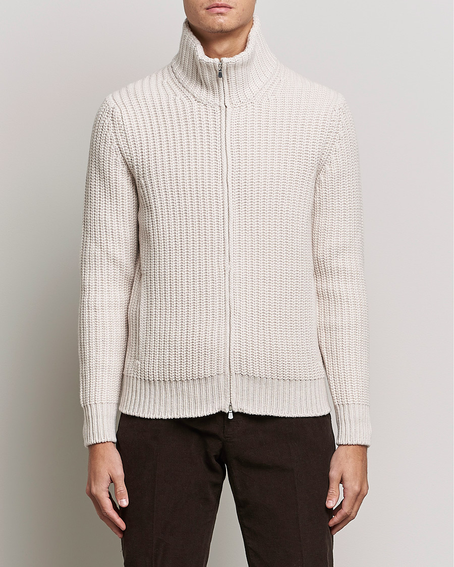 Hombres | Jerséis y prendas de punto | Gran Sasso | Heavy Wool/Cashmere Full Zip Beige