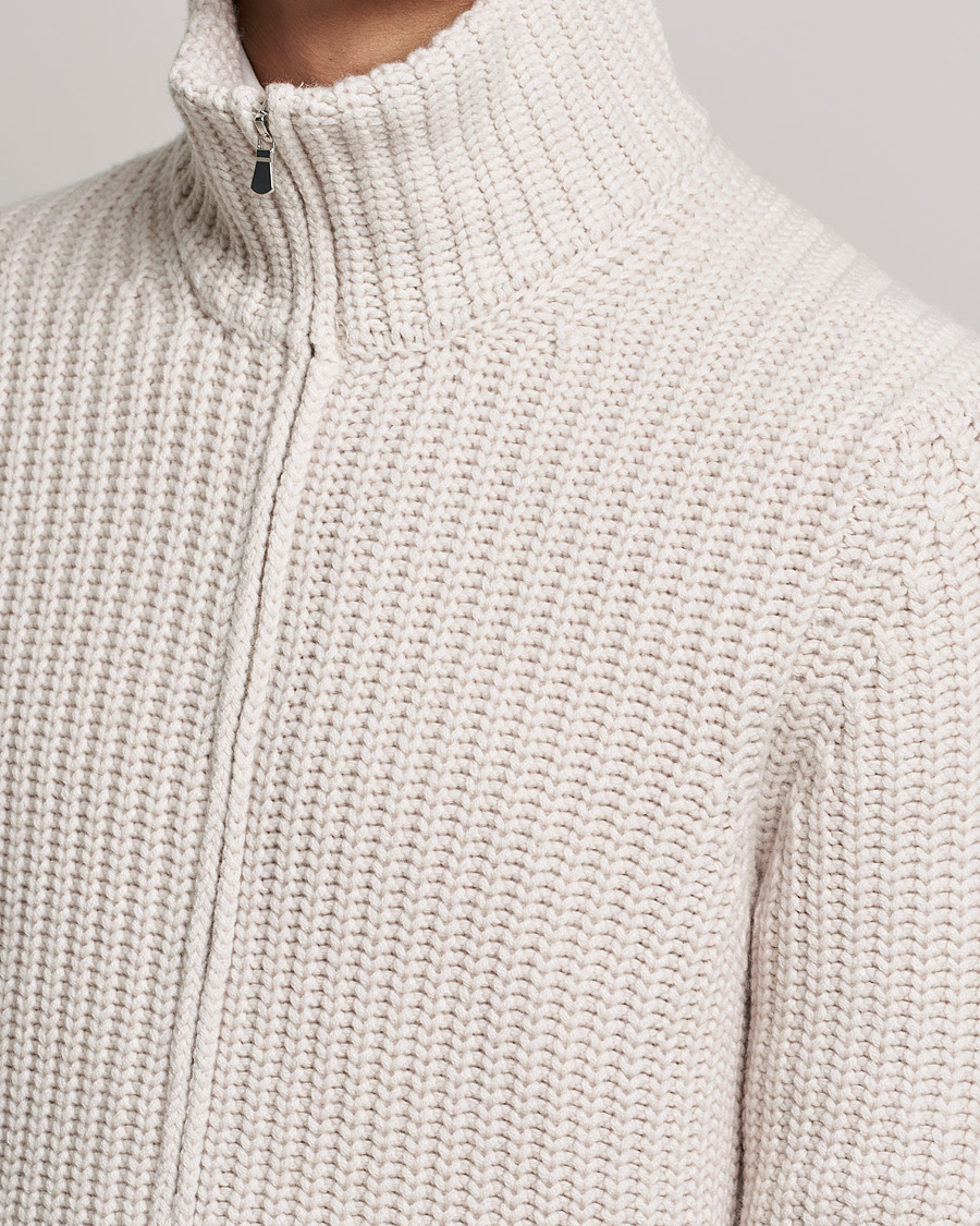 Hombres | Jerséis y prendas de punto | Gran Sasso | Heavy Wool/Cashmere Full Zip Beige